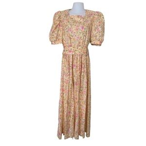 Vintage Laura Ashley Dress Cottagecore Puff Short Slv Floral Pkts